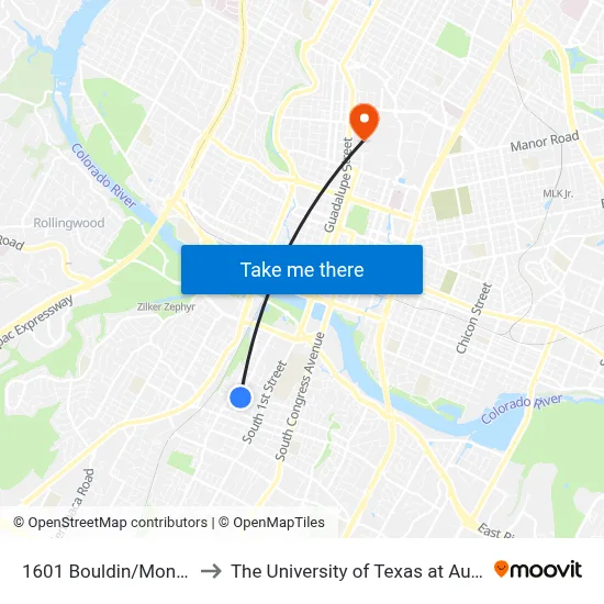 1601 Bouldin/Monroe to The University of Texas at Austin map