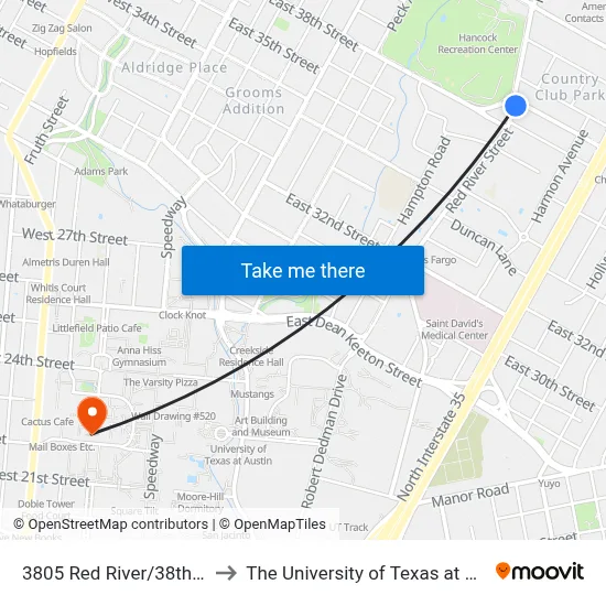 3805 Red River/38th Half to The University of Texas at Austin map