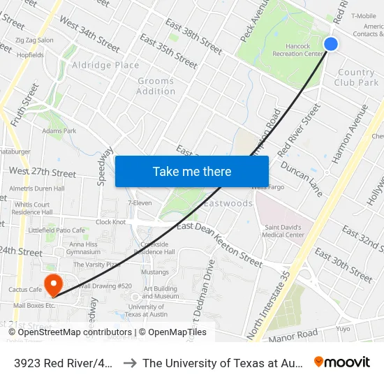 3923 Red River/40th to The University of Texas at Austin map