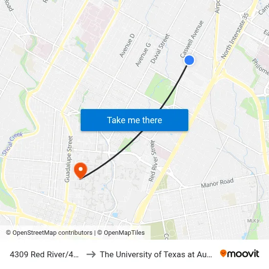 4309 Red River/44th to The University of Texas at Austin map