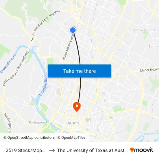 3519 Steck/Mopac to The University of Texas at Austin map