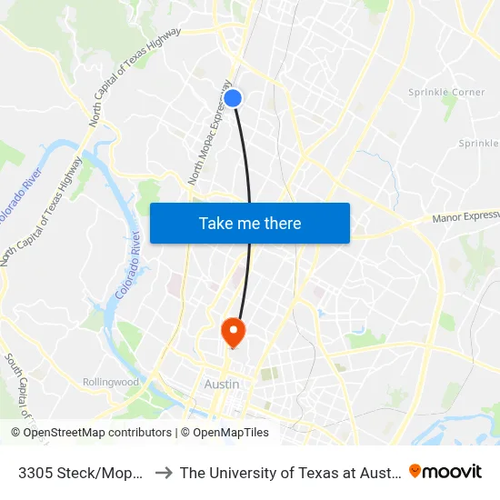 3305 Steck/Mopac to The University of Texas at Austin map