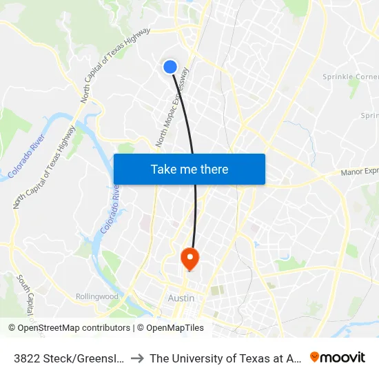 3822 Steck/Greenslope to The University of Texas at Austin map