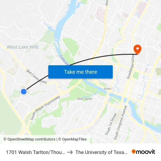 1701 Walsh Tarlton/Thousand Oaks to The University of Texas at Austin map