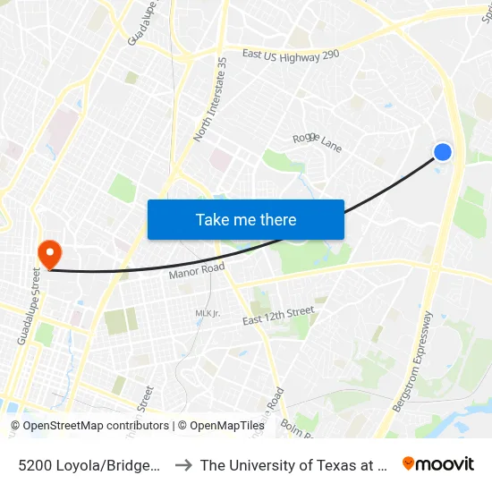 5200 Loyola/Bridgewater to The University of Texas at Austin map