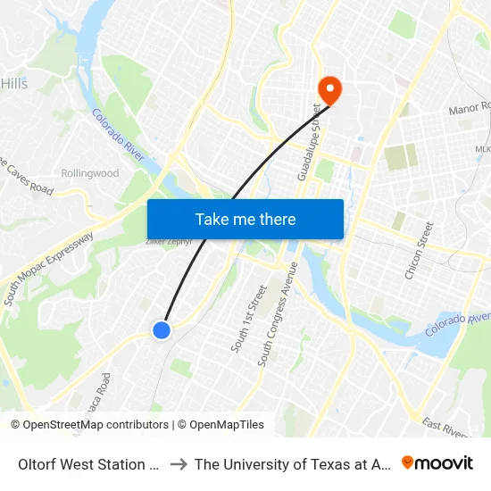 Oltorf West Station (Sb) to The University of Texas at Austin map