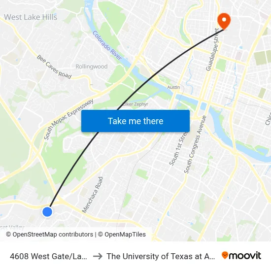 4608 West Gate/Lamar to The University of Texas at Austin map