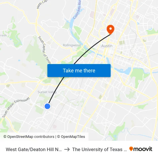 West Gate/Deaton Hill NW Corner to The University of Texas at Austin map