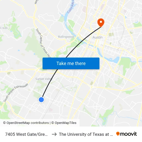 7405 West Gate/Grennock to The University of Texas at Austin map