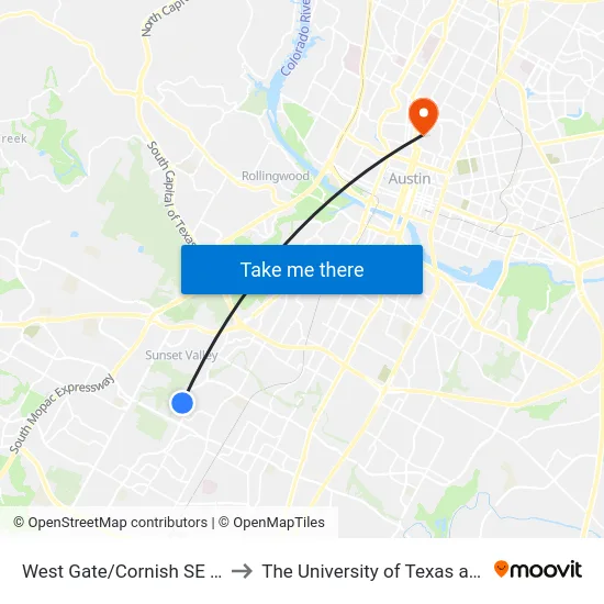 West Gate/Cornish SE Corner to The University of Texas at Austin map