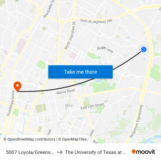 5007 Loyola/Greensboro to The University of Texas at Austin map