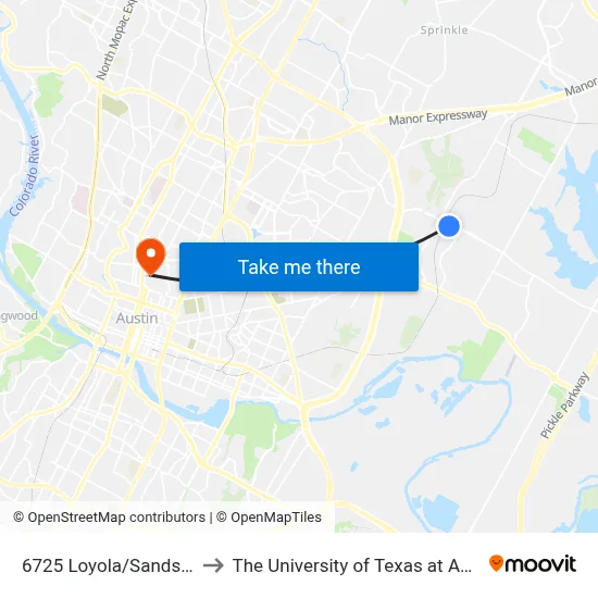 6725 Loyola/Sandshof to The University of Texas at Austin map