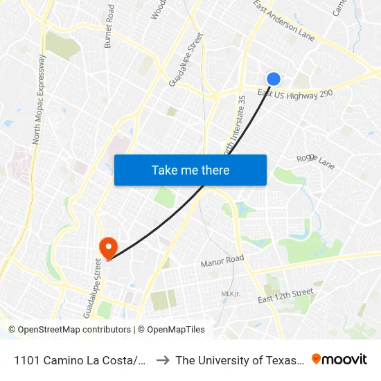 1101 Camino La Costa/La Posada to The University of Texas at Austin map
