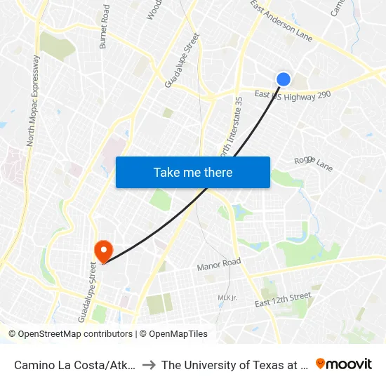 Camino La Costa/Atkinson to The University of Texas at Austin map