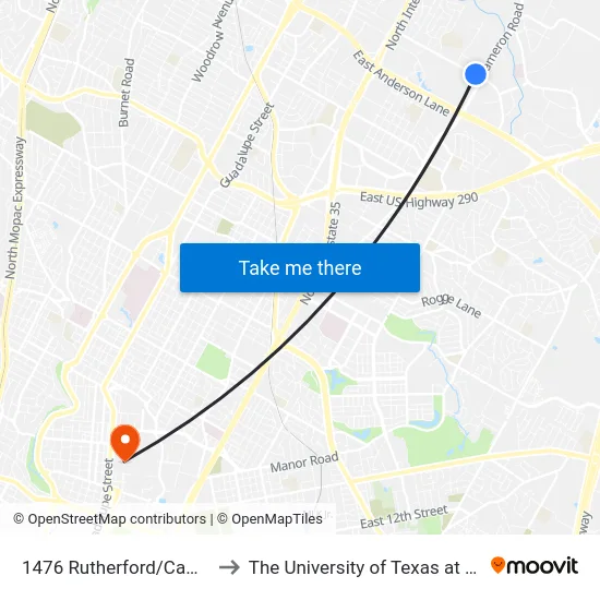 1476 Rutherford/Cameron to The University of Texas at Austin map