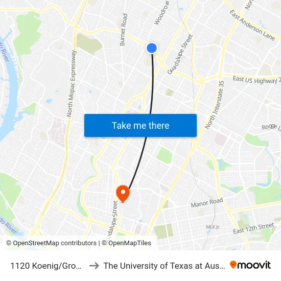 1120 Koenig/Grover to The University of Texas at Austin map