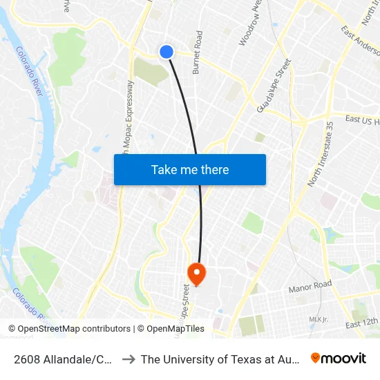 2608 Allandale/Cary to The University of Texas at Austin map