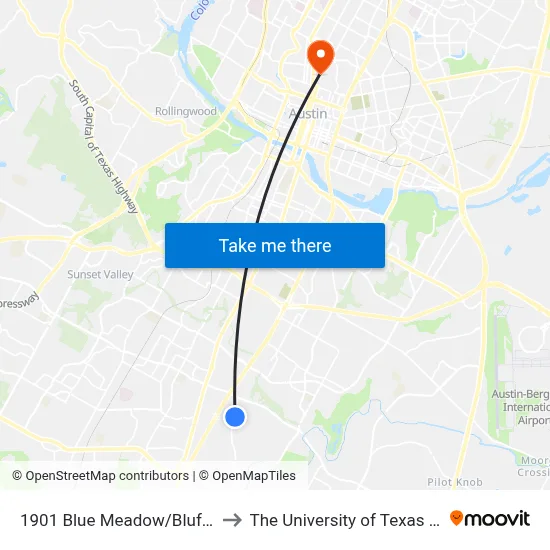 1901 Blue Meadow/Bluff Springs to The University of Texas at Austin map