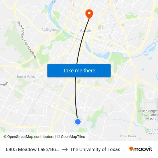 6805 Meadow Lake/Bucks Run to The University of Texas at Austin map
