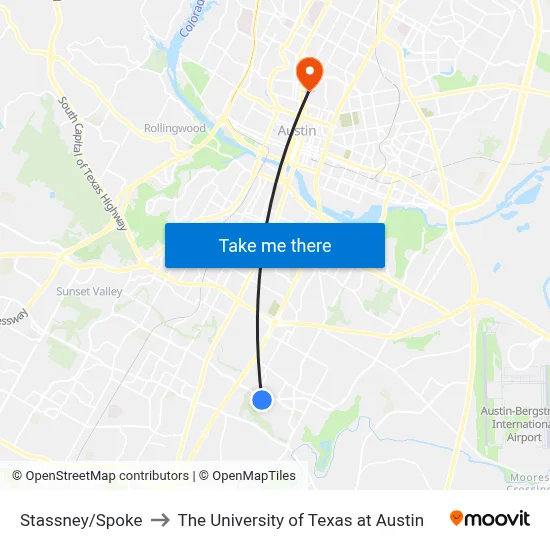 Stassney/Spoke to The University of Texas at Austin map