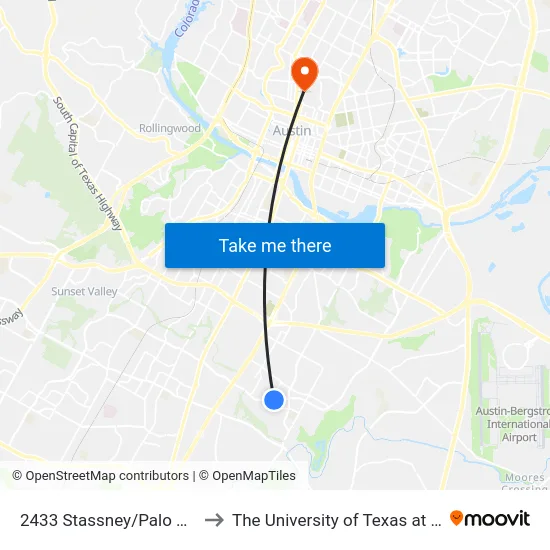2433 Stassney/Palo Blanco to The University of Texas at Austin map