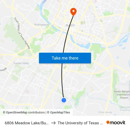 6806 Meadow Lake/Bucks Run to The University of Texas at Austin map