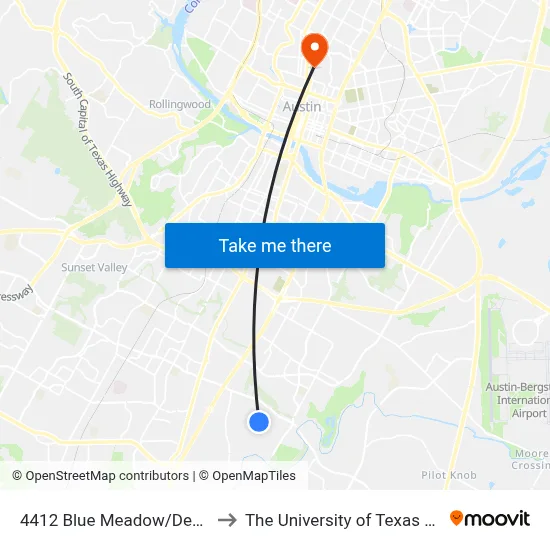 4412 Blue Meadow/Deep Circle to The University of Texas at Austin map