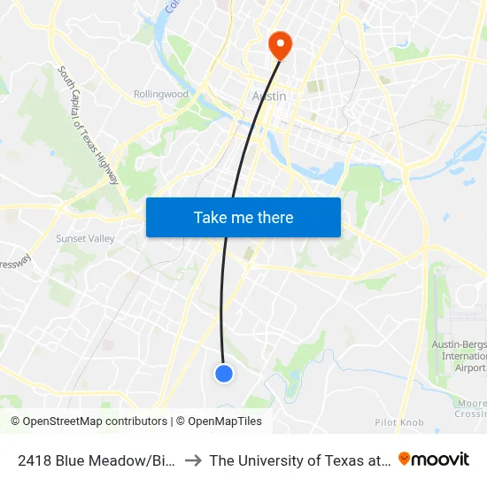 2418 Blue Meadow/Bitteroot to The University of Texas at Austin map