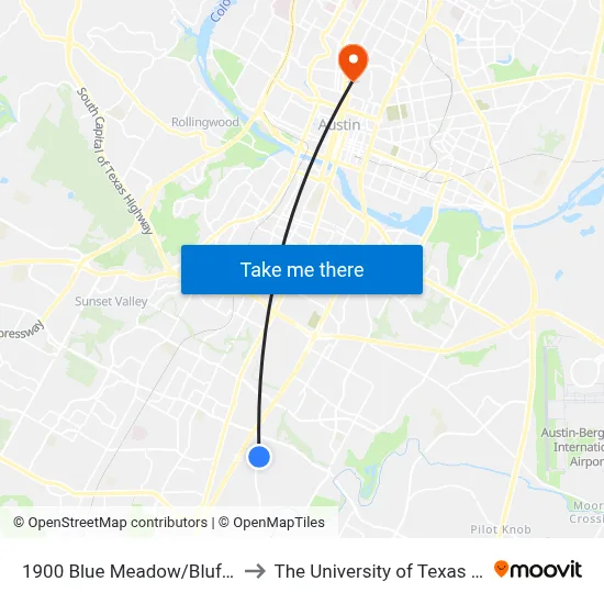 1900 Blue Meadow/Bluff Springs to The University of Texas at Austin map