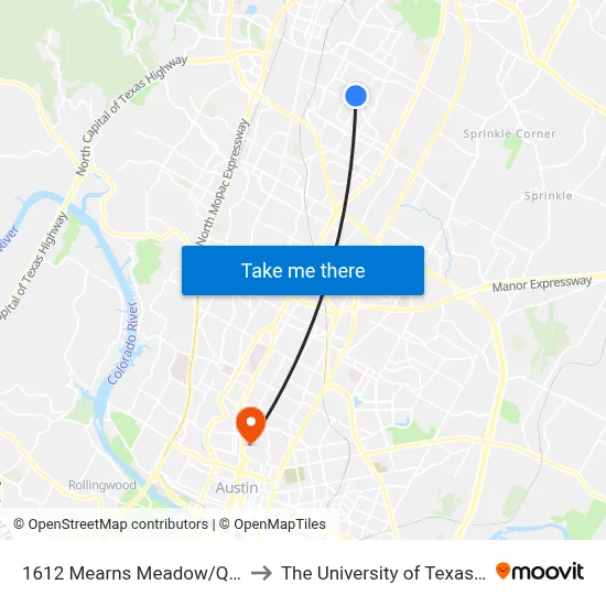 1612 Mearns Meadow/Quail Valley to The University of Texas at Austin map