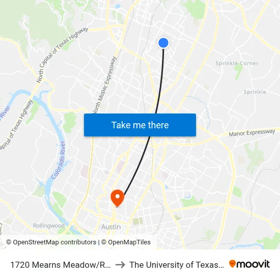 1720 Mearns Meadow/Robinwood to The University of Texas at Austin map