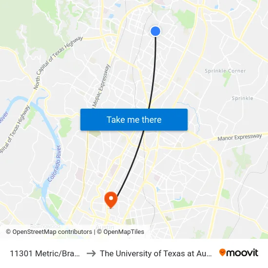 11301 Metric/Braker to The University of Texas at Austin map