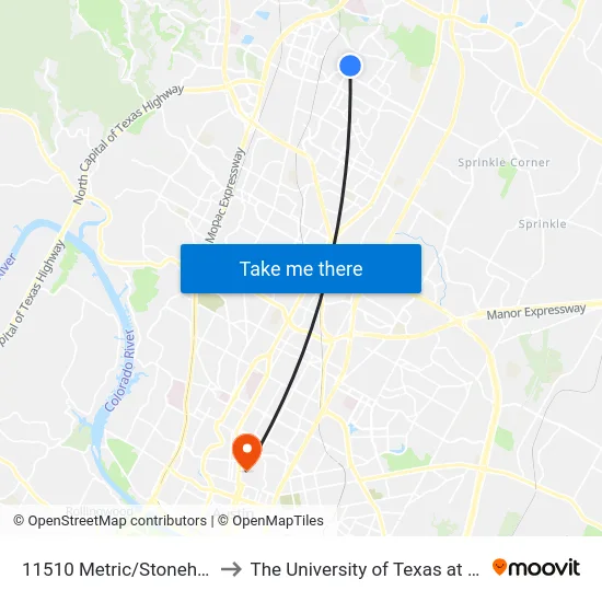 11510 Metric/Stonehollow to The University of Texas at Austin map