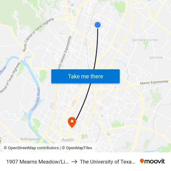 1907 Mearns Meadow/Little Pebble to The University of Texas at Austin map