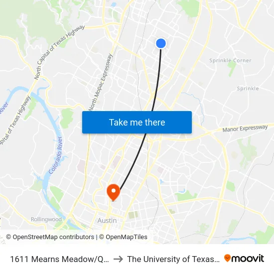 1611 Mearns Meadow/Quail Valley to The University of Texas at Austin map