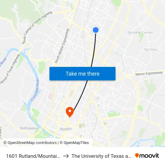 1601 Rutland/Mountain Quail to The University of Texas at Austin map