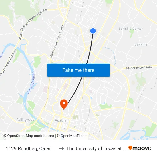1129 Rundberg/Quail Wood to The University of Texas at Austin map