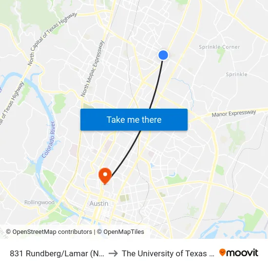 831 Rundberg/Lamar (Near Side) to The University of Texas at Austin map