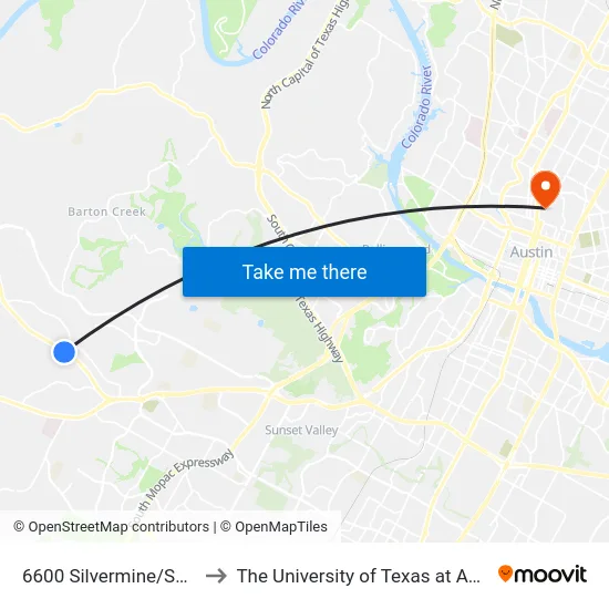 6600 Silvermine/Sh 71 to The University of Texas at Austin map