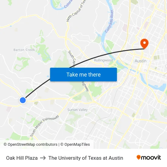 Oak Hill Plaza to The University of Texas at Austin map