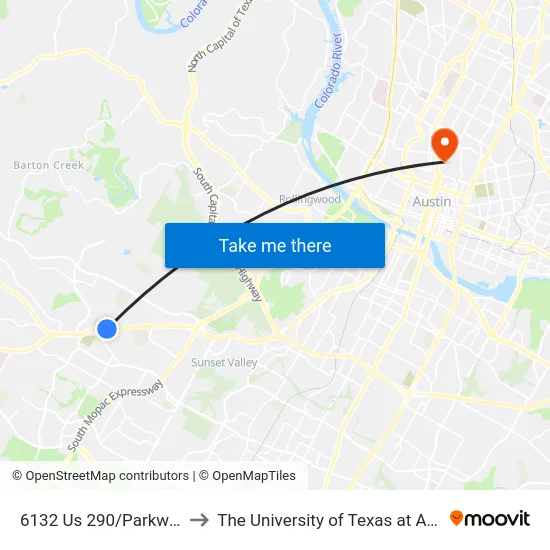 6132 Us 290/Parkwood to The University of Texas at Austin map
