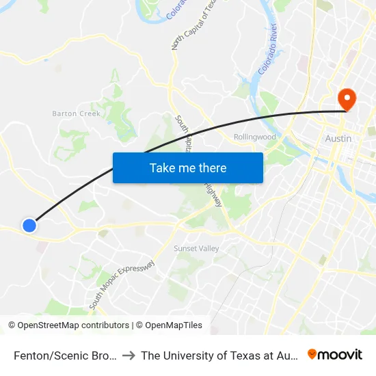Fenton/Scenic Brook to The University of Texas at Austin map