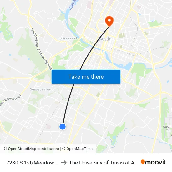 7230 S 1st/Meadow Lea to The University of Texas at Austin map