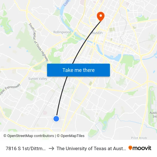 7816 S 1st/Dittmar to The University of Texas at Austin map