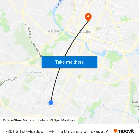 7301 S 1st/Meadow Lea to The University of Texas at Austin map