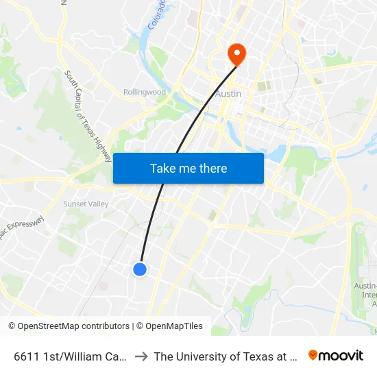 6611 1st/William Cannon to The University of Texas at Austin map