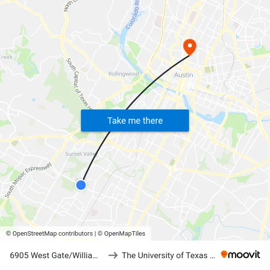 6905 West Gate/William Cannon to The University of Texas at Austin map