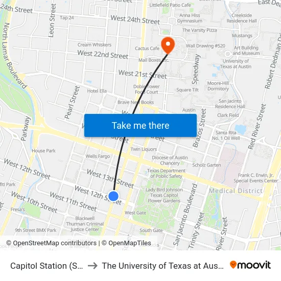 Capitol Station (Sb) to The University of Texas at Austin map