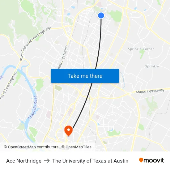 Acc Northridge to The University of Texas at Austin map