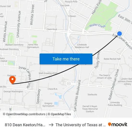 810 Dean Keeton/Hampton to The University of Texas at Austin map